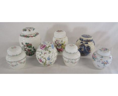 Collection of 7 ginger jars includes Hammersley 'Howard Sprays' - Mason's 'Gold Willow' and Coalport 'Trellis Rose'