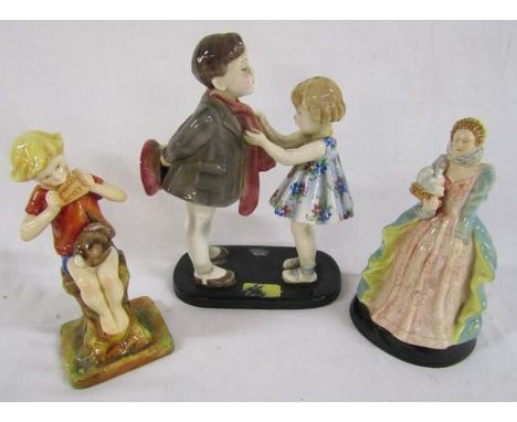 Goldscheider Austria, G Bouret #7835 boy and girl figures (some repair to base), Goldscheider Myott &amp; Son Staffordshire '