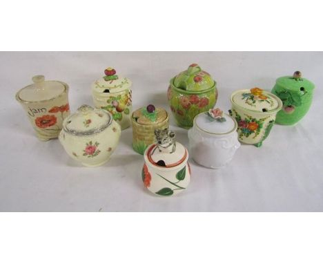 Collection of jam pots including Crown Ducal, Beswick, Melba ware etc