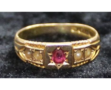 15ct gold ruby &amp; seed pearl ring 2.8g J/K