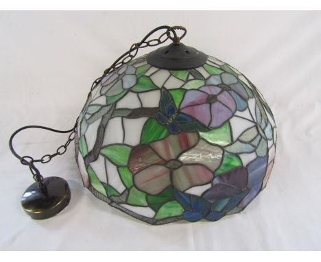 Large Tiffany style ceiling pendant light with butterfly design