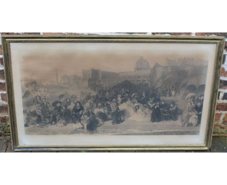 Victorian framed print: Life At The Seaside, Ramsgate 1854; from the original by W P Frith. Frame size 124cm by 73cm