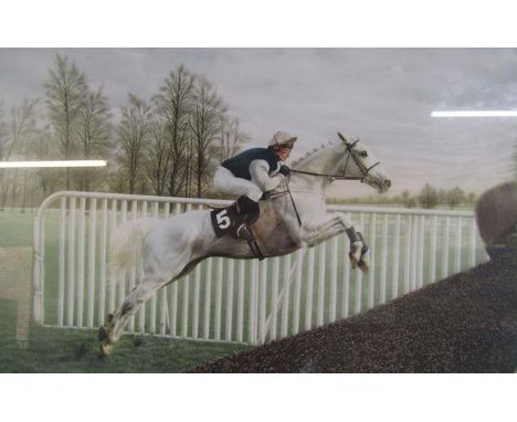 Framed print 'Desert Orchid ('Dessie')&nbsp; with jockey Richard Dunwoody and pencil signed by the owner, trainer and jockey 
