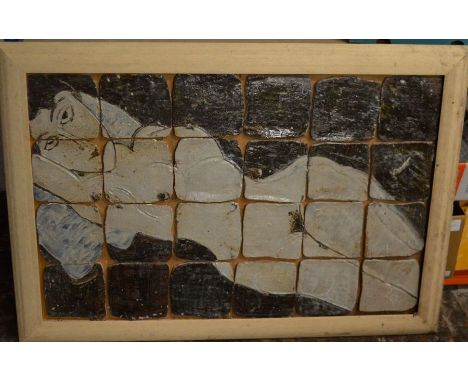 Large ceramic tile portrait of a reclining nude by local artist Sam Dales 119cm by 83cm