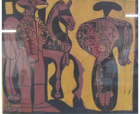 Framed Pablo Picasso offset lithograph of the linocut print 'Picador &amp; Matador' approx. 46.5cm x 41cm&nbsp;&nbsp;