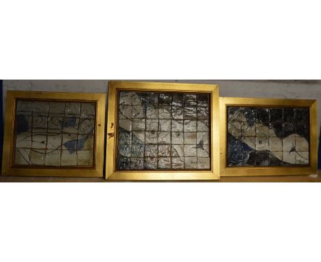 3 portraits on ceramic tiles of reclining nudes by local artist Sam Dales largest 56cm by 49cm