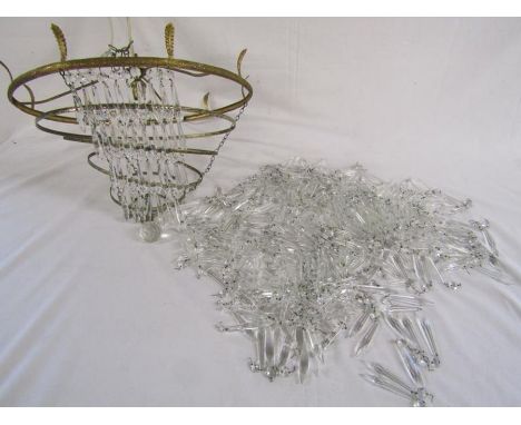 Large ceiling light with brass frame and lustre drops