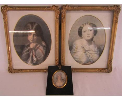 2 framed portrait prints and a miniature print of Marie Antoinette
