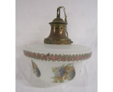 Large opaline glass hanging light decorated with hydrangeas