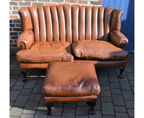 "Blake" leather sofa by Terrad of Nottingham, with footstool