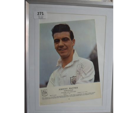 Johnny Haynes. Football. Signed colour print of Fulham and England player Johnny Haynes 'The Maestro'. Framed and glazed. Mea
