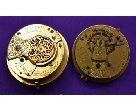 Verge Fusee Pocket Watch movement only (no case). Engraved 'Simpson' in Hadleigh. Early 1800's. PLUS Fusee Pocket Watch movem