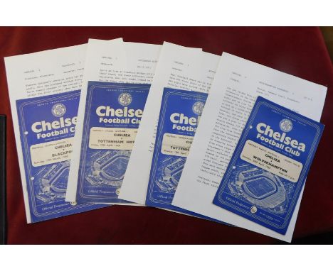 Chelsea v Blackpool 1960 programme with Match Review A4 sheet. Chelsea v Tottenham Hotspur 1960. Chelsea v Nottingham Forest 