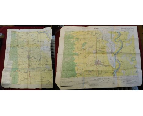 British WWII Map of Burma, First Edition (Pyu sheet 1 &amp; 2) both printed April 1945, Survey H.Q. Fourteenth Army HIND/SEA/