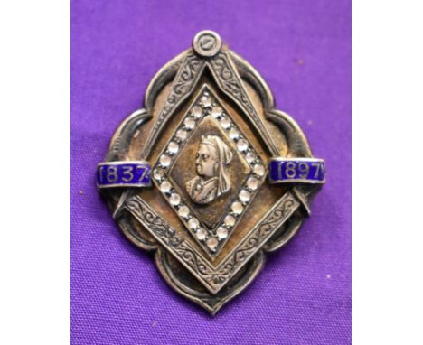 Sterling Silver Masonic Fob / Brooch. 1837-1897. Sterling hallmarked for London 1897. Masonic emblems with blue enamel dates,