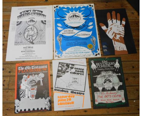 London Local Theatre Posters (x6) all 1970's-80's. Liquid Theatre Poster, Global Village, Charing Cross Approx 12.5 x 20 inch