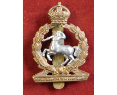 British Army and Veterinary Corps cap badge (Bi-metal), damaged as laurel has detached from the crown.
