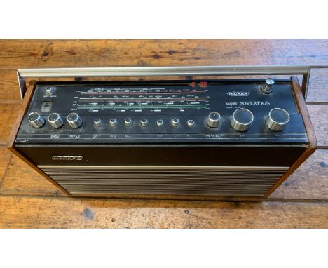 Hacker Sovereign Portable Radio. A Hacker RP75 Super Sovereign radio, circa 1973. Some wear to silk-screened top panel, other