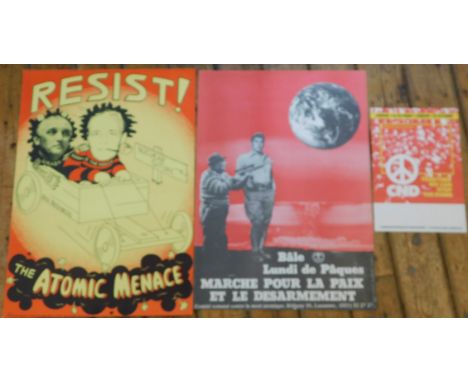 CND and Anti Nuclear Posters. Collection of x3 Posters. French Disarmament Poster (with Ronald Regan) measures approx. 16 x 2