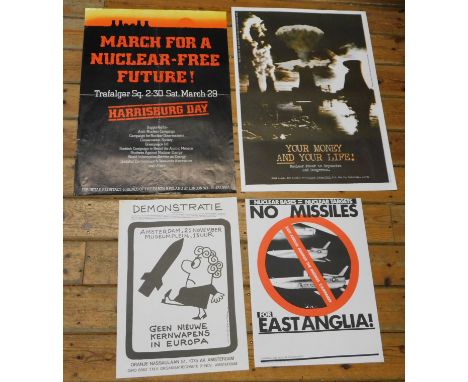 Anti Nuclear Posters (x4) all 1970's-80's. March for Nuclear Free Future, Trafalgar Square, Harrisburg Day. Friends of the Ea
