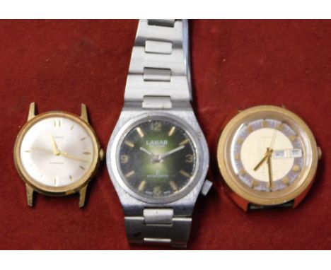 Timex Gents, Automatic Wrist Watch, Day Date, from approx 1973. (ticking) no strap. PLUS Timex Gents, Wrist Watch. V-Conic.19