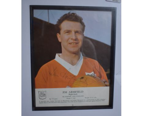 Jim Armfield. Football. Signed colour print of England and Blackpool player Jim Armfield. Framed and glazed. Measures approx 