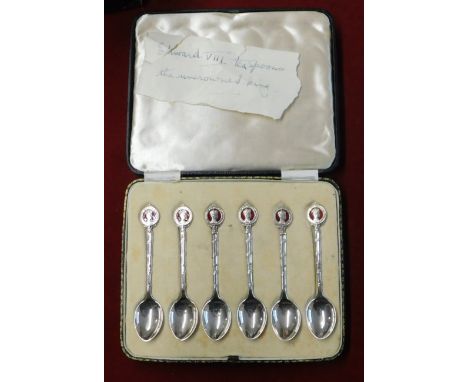 Edward VIII Sterling Silver Teaspoons (x6) boxed. Hallmarked Birmingham 1937. With red enamel.