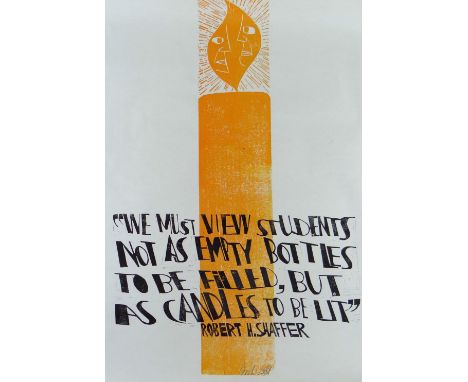 PAUL PETER PIECH two colour lithograph - candle and two opposing faces in the flame, typography by Robert H Shaffer (1915-201
