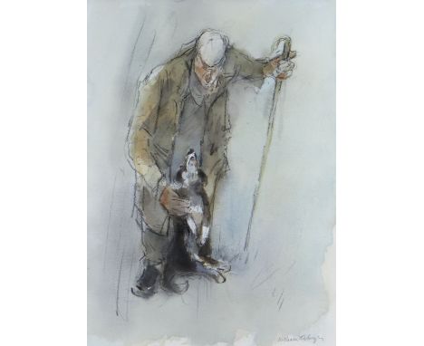 WILLIAM SELWYN watercolour - farmer with stick and admiring sheep dog, signed in full, 40 x 30cms Provenance: private collect