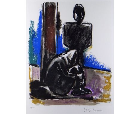 JOSEF HERMAN OBE RA limited edition (44/150) colour lithograph - entitled verso on Oriel Kooywood label 'Two Grey Figures', s