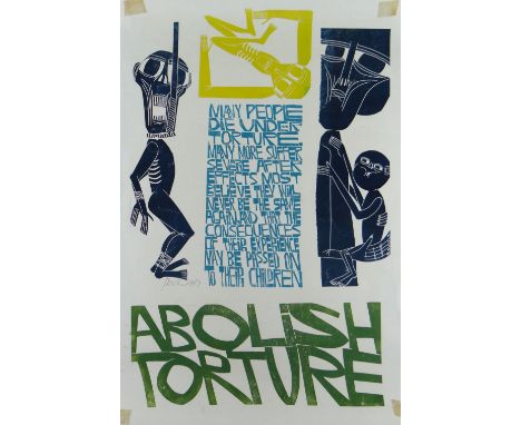 PAUL PETER PIECH  four colour lithograph - 'Abolish Torture' with typography  '..many people die under torture. Many more suf