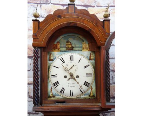 19TH CENTURY WELSH OAK 8-DAY LONG CASE CLOCK, Kern & Co., Swansea, painted 12" Roman dial with subsidiary seconds, calendar a