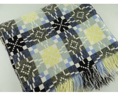 VINTAGE WELSH TAPESTRY BLANKET of geometric design, pastel colours with black, 218 x 162cms Provenance: private collection mi