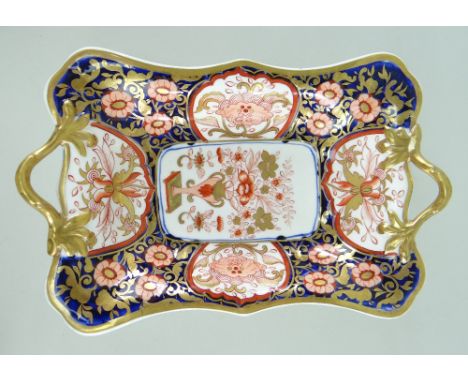 A SWANSEA PORCELAIN CENTRE DISH WITH TWIG HANDLES of footed form, decorated in 'Imari' pattern No.236 with this number inscri