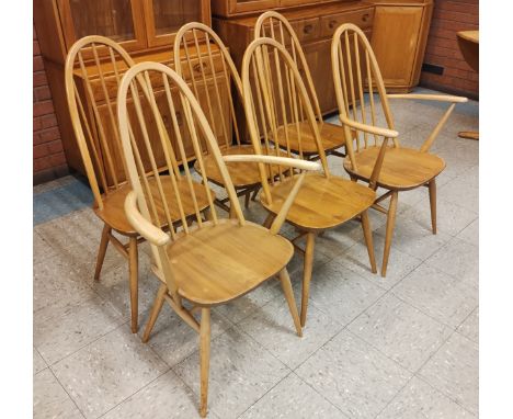 A set of six Ercol Blonde elm and beech Quaker chairs 