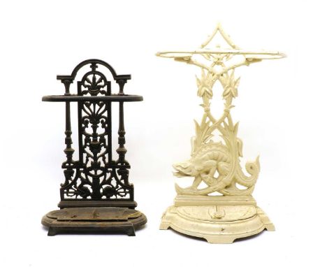 Two Victorian style cast iron stick stands, one with a prehistoric reptile. 52 &amp; 65cm highCondition report: Good conditio