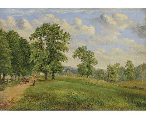 British School, 20th centuryAn open landscape with sheep grazing and a horse and cart on a laneoil on board25 x 35.5cmConditi