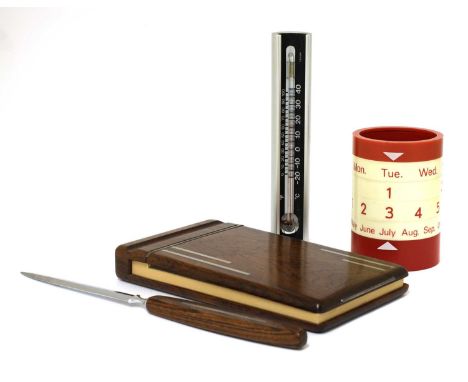 A Danish rosewood and silver-mounted notepad and letter opener, 1960s, designed by Axel Salomonsen, the letter knife with a s