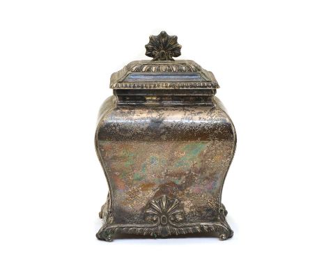 A late Victorian silver tea caddy and cover, London 1898, with gadrooned borders and scrolled feet, retailed by West &amp; Co