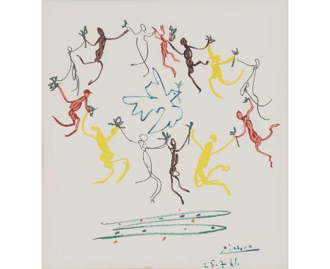 After Pablo Picasso'Ronde de la Jeunesse'offset lithograph in colours, with printed signature and date49 x 53cm Condition rep