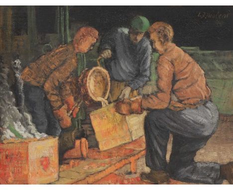 L F Herbert (20th century)'The Diecasters', 1967signed and dated 'L.F. Herbert/ '67', oil on canvas43.5 x 55.7cmExhibited: Th