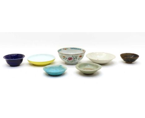A small Jian ware Hares Fur bowl, Song Dynasty, 10cm x 4cm high, a Longuan ware celadon small dish, Ming Dynasty 12cm d; a So
