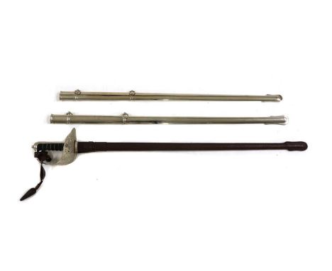 A QEII officer's dress sword, by Wilkinson, with leather scabbard and two further silvered dress scabbards, presented to Colo