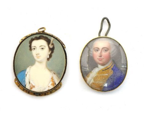 A portrait miniature of Admiral Charles Watson (1714-1757), in a gold mount, tests approx 15ct and inscribed verso 'Admiral C