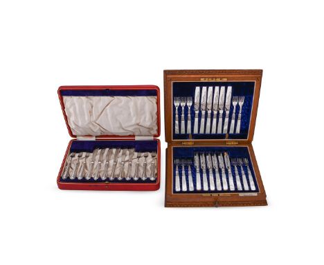 
	
		Y&nbsp;A CASED EDWARDIAN SET OF ELEVEN SILVER FRUIT FORKS AND TWELVE KNIVES
		THE BLADES AND TINES BY MARTIN, HALL &amp;