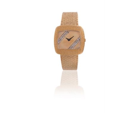 
	
		UNSIGNED 
		A GOLD COLOURED BRACELET WATCH WITH DIAMOND SET DIAL FOR GRAFF, CIRCA 1970
		Movement: Cal. ETA 2512, manual
