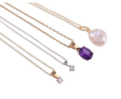 
	
		A SMALL COLLECTION OF PENDANTS
		Comprising a single stone diamond pendant, the brilliant cut diamond estimated to weigh
