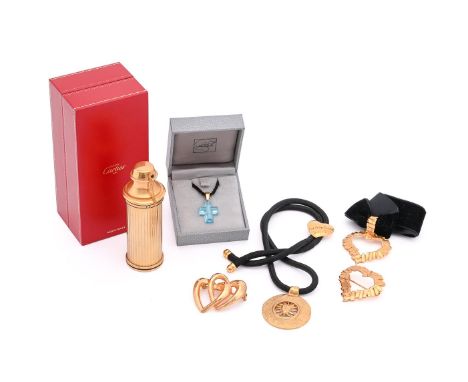 
	
		YVES ST LAURENT; LALIQUE; A SMALL COLLECTION OF COSTUME JEWELLERY; AND A CARTIER VAPORISER
		Yves St Laurent, a gilt met