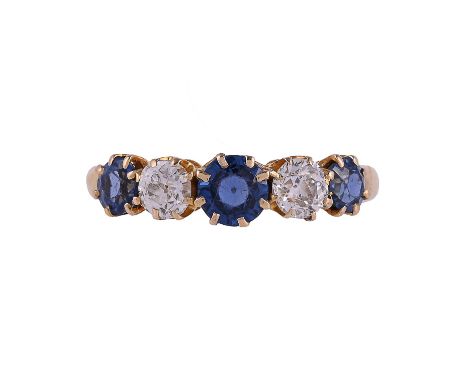 
	
		A SAPPHIRE AND DIAMOND FIVE STONE RING 
		The circular cut sapphires interspaced with old European cut diamonds, approxi