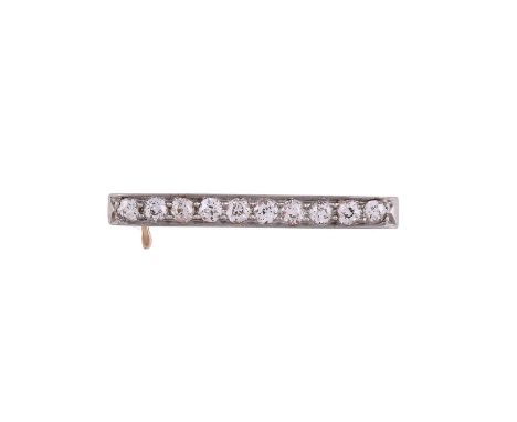
	
		AN EARLY 20TH CENTURY DIAMOND BAR BROOCH 
		CIRCA 1910
		The bar set with old cut diamonds, approximately 0.60 carats, i